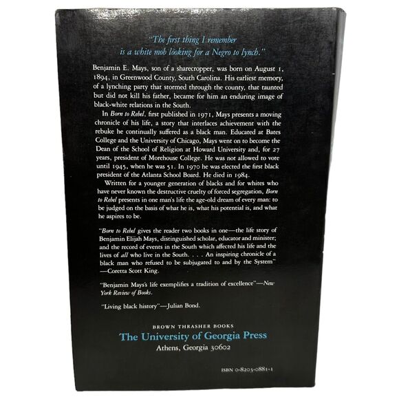 Born to Rebel : An Autobiography Paperback Benjamin E. Mays - Picture 2 of 6